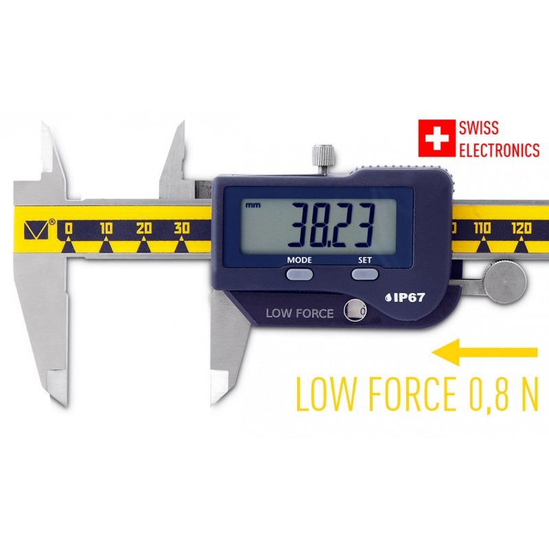 Low Force caliper for soft materials IP67 0 200 mm